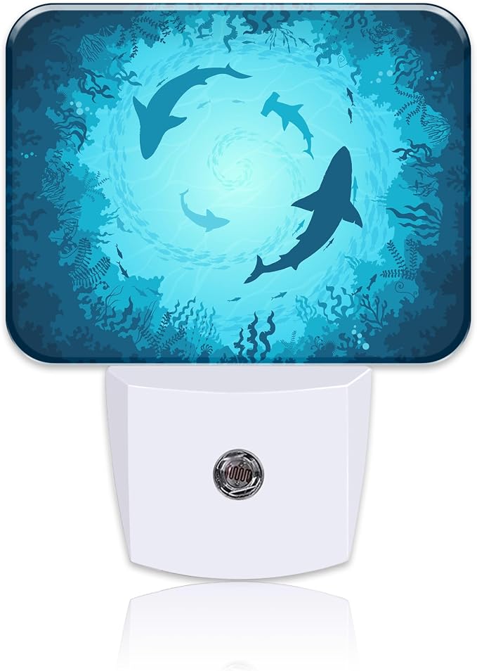Sharks Vortex Under The Sea Night Light for Kids Girls Boys, Shark LED Night Light Plug into Wall with Dusk to Dawn Sensor for Bedroom, Hallway, Kitchen, Bathroom, Stairs Decor