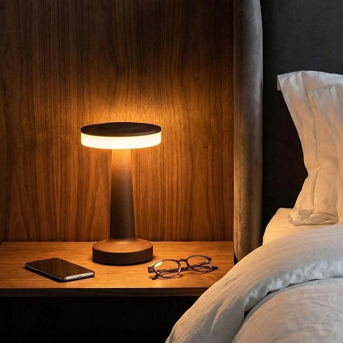 Riakrum 2 Pcs Brown LED Portable Cordless Table Lamp Bulk with Touch Sensor 3 Color Stepless Dimming Rechargeable Battery up to 15 Hours Cordless Table Light Wireless Lamp Wedding Home