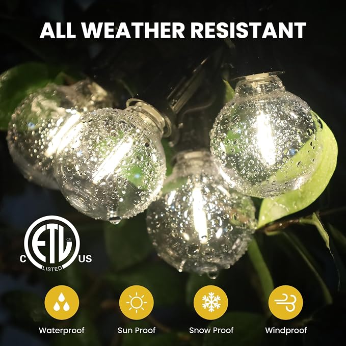 Yusist 100FT Solar String Lights Outdoor Waterproof with Remote, G40 Solar Powered String Lights with 30+2 LED Shatterproof Bulbs, Dimmable Solar Patio Hanging Lights for Outside Backyard Party