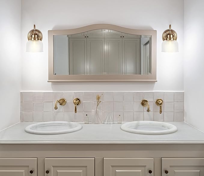 JONATHAN Y 5.75" Brass Gold Modern Bathroom Vanity Light, 1-Light LED Wall Sconce, Clear Glass Bell Shade for Mirror Hallway Kitchen, ETL Listed, LED Bulb Included (JYL7407B)