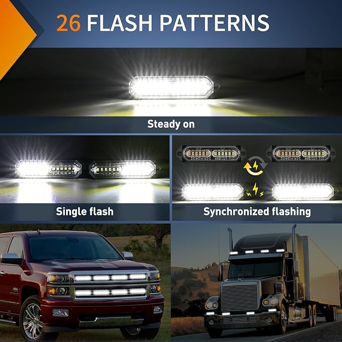 Nilight 8PCS Led Strobe Lights 12LED White Emergency Light 12V 24V Surface Mount Flashing Warning Hazard Beacon Ultra Slim Sync Feature Mini Grille for Cars Trucks Off Road Vehicles SUV
