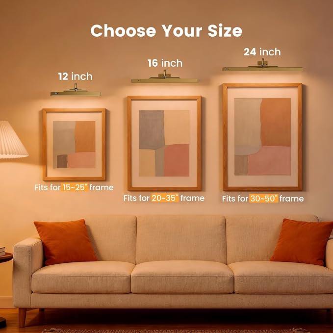 Wireless Picture Light for Wall with Motion Sensor, 24 Inch, Black, 2 Pack | 6000mAh Battery, Cordless, Magnetic Detachable Bar, Rechargeable, Remote Control, 3CCT Dimmable, for Artworks/Photos