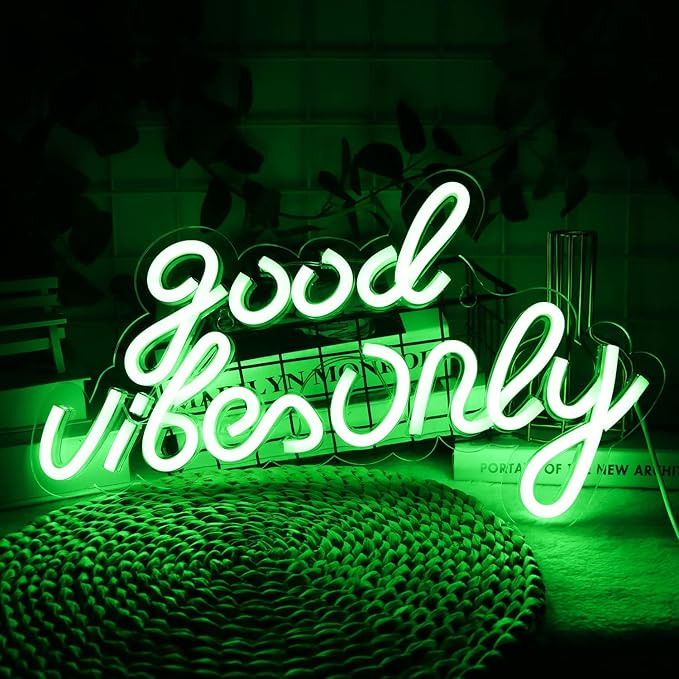 JFLLamp Good Vibes Only Neon Signs for Wall Decor Neon Lights Led Signs Suitable for Living Beer Bar Game Room Hotel Birthday Party Restaurant Christmas Unique Gift for Lover, 16.5 * 10 Inch(Green)