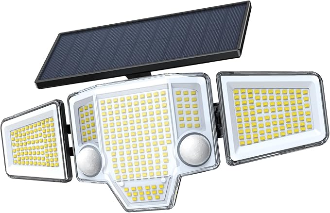 Solar Lights Outdoor Waterproof, 4000LM Solar Flood Lights with Dual PIR & Curved 300° Wide Beam, Larger 3500mAh Adjustable Solar Security Spot Lights for Yard-1Pack Black