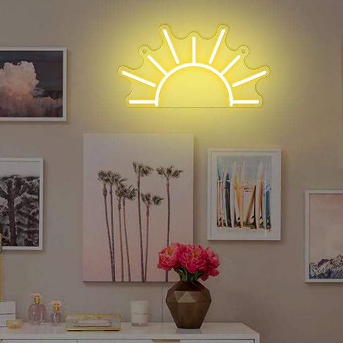 Attivolife Sunrise Neon Sign for Wall Decor, Sunset Night Light with Dimmable, Light up Sun LED Acrylic Bedroom Home Lamp, Best Gifts for Birthday Party Christmas Wedding Bar Aesthetic(Golden Yellow)
