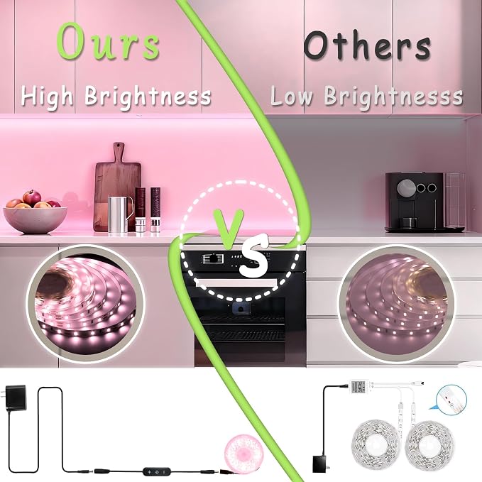 Pink 30ft Led Lights Strip Valentines Day Decor Rope Lights Easy DIY Princess Bedroom Cuttable Strip Lights for Baby Room Bathroom Living Room Kitchen Ceiling Wall Vanity Mirror Decoration