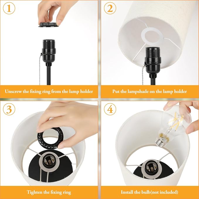 2 Sets Table Lamps with 2 USB, Minimalist Beside lamps for Bedroom, Nightstand Lamps with Pull Chain, Desk Lamps with Cream Fabric Shade and Black Metal Base for Living Room, Home Office Reading Hotel