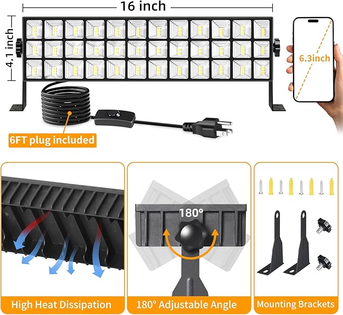 2Pack 100W Shop Light, 14000LM 6000K Daylight White Super Brighter LED Shop Light, IP66 Waterproof Garage Lighting with 1.8M/6FT Cord, Bay Light for Workshop Yard Garage Warehouses