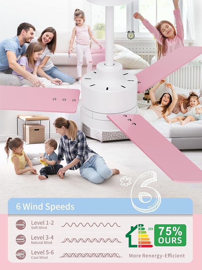 LANMEL Metal Ceiling Fan with Lights and Remote, 42 Inch, Pink & Blue | Modern Low Profile Flush Mount, Reversible, 3CCT Dimmable, Quiet, LED, For Bedroom, Living Room, Indoor/Outdoor Patio Use