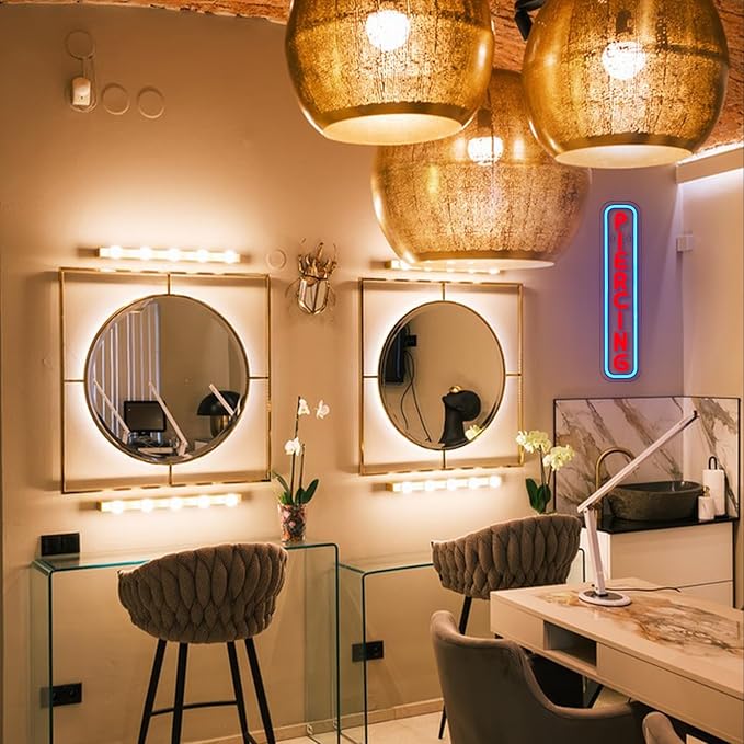 Piercing Neon Sign for Wall Decor Dimmable Letter LED Neon Sign for Salon Studio Shop Red Neon Lights for Body Piercing Business Store Tattoo SPA Shop Wall Decoration