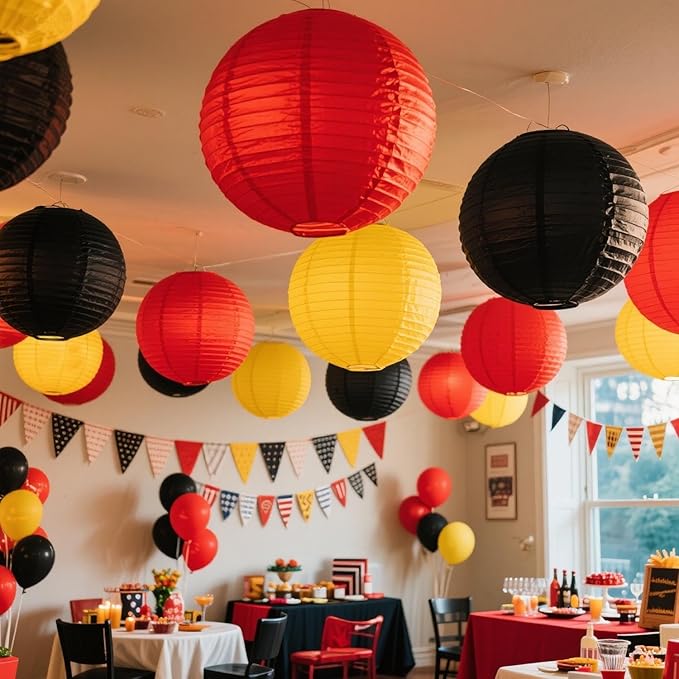 Red -Yellow and Black Paper Lanterns 12Pcs Hanging Lanterns for Birthday Party, Wedding, Home Decor, Baby Shower Festive Decoration