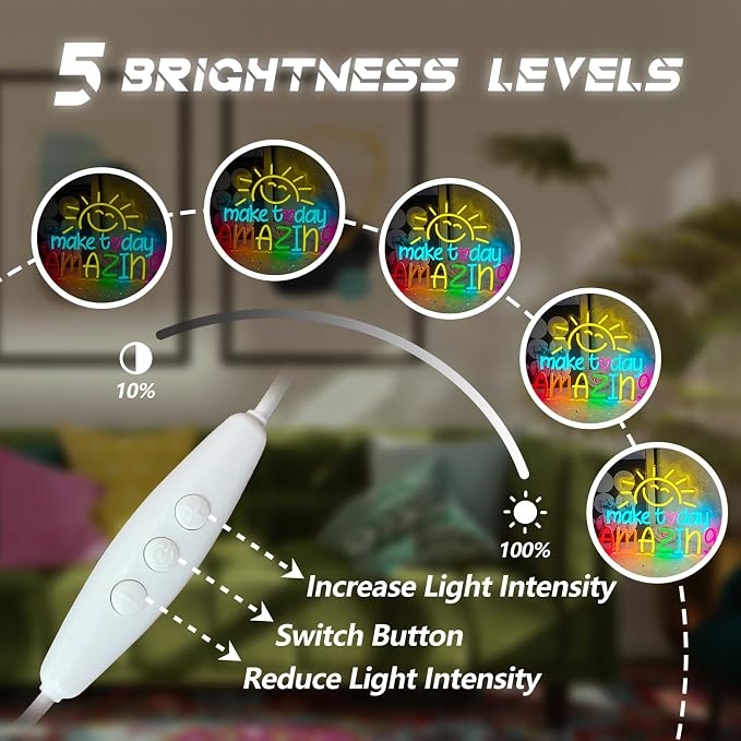 Make Today Amazing Neon Sign Inspirational Letter Neon Light for Wall Decor | Lemon Yellow Sunrise LED Neon Lights Sign for Classroom Office Bedroom Wedding Cafe Birthday Party Backdrop Decorations