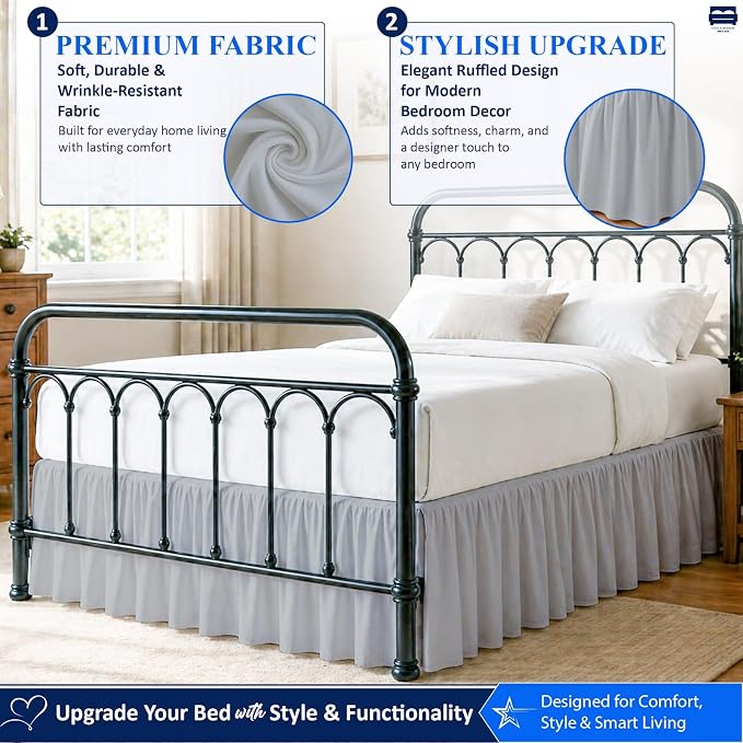Cottingon Bed Skirt Twin 24" Drop with Split Corners, 100% Microfiber Soft and Stylish, Dust Ruffle with Platform, Light Grey