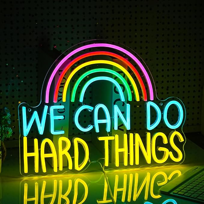 We Can Do Hard Things Neon Sign USB Powered Rainbow Neon Light for Wall Decor Colorful Dimmable LED Light Up Sign for Bedroom Classroom Party Practical Activity Title(16.3 * 12.4In)