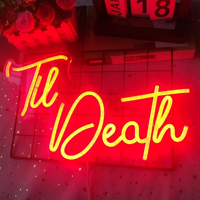 Til Death Neon Sign Dimmable Til Death Led Sign Art Wall Decor Til Death Sign for Valentine's Day Bachelorette Gifts Backdrop Party Wedding Decor