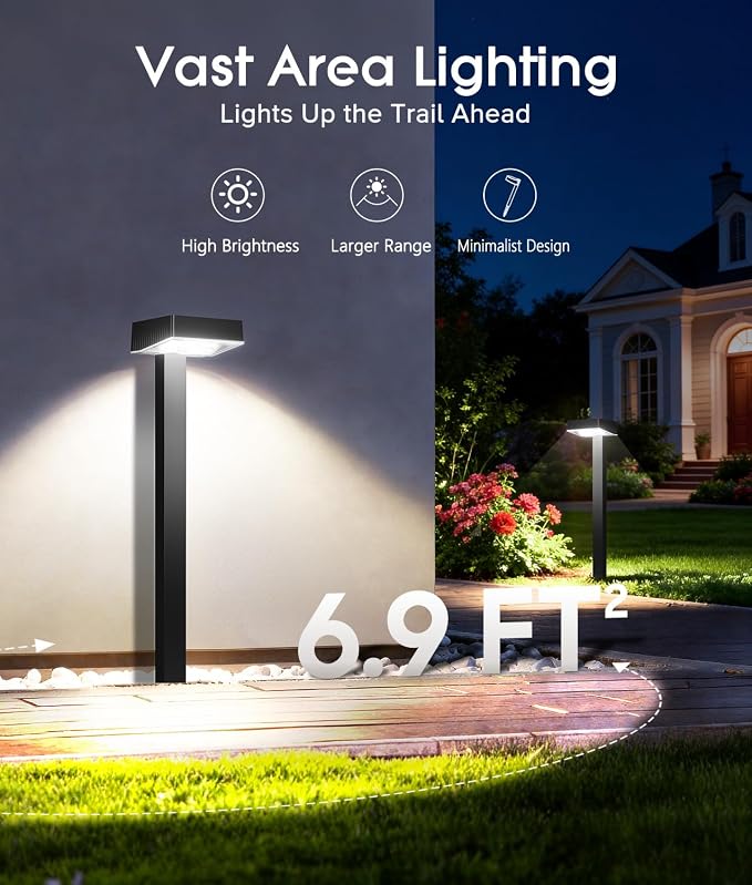 Solar Pathway Lights Outdoor, 8 Pack Garden Lights Solar Powered Path Lights with Larger LED Lens, 2 Light Modes Waterproof Outdoor Solar Light for Yard Driveway Walkway Landscape, Cool White