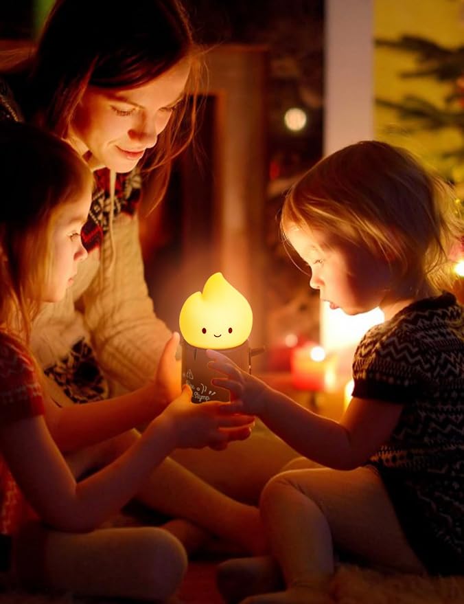 Emotional Support Flame Night Lamp, Fire with Positive Smile Candlelight Mood Light, Rechargeable Fake Candles Flickering, Cute Funny Gifts for Kids Childrens