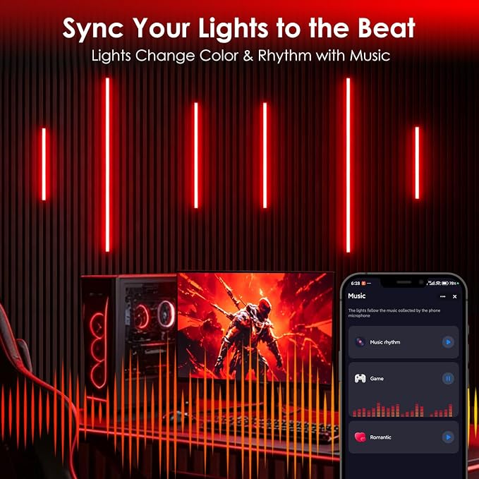 Smart RGB Slat Wall Lights 6PCS WiFi Wall Panel Lights with Alexa | Self Adhesive LED Light with APP & Remote Control, Music Sync, Timer, Memory Feature for Slat Wall, WPC & Acoustic Panels