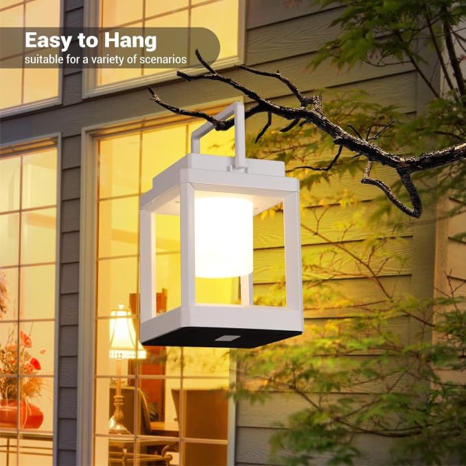 Outdoor Table Lamp, 3-Level Brightness LED Nightstand Lantern, Portable Rechargeable Solar Lamp IP44 Waterproof, Touch Control Outdoor Cordless Lantern for Patio/Walking/Reading/Camping
