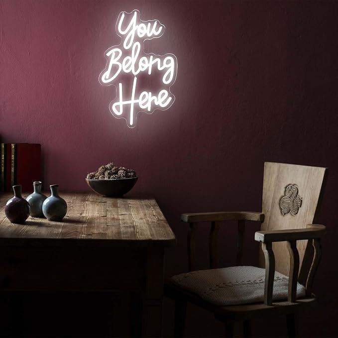 Allball You Belong Here Neon Signs for Wall Decor, Motivational Neon Sign Inspirational Quote Neon Light LED Classroom Decor, for Bedroom Salon Bar Home Wall Decor Classroom Decor Party(16.1 *10.6In)