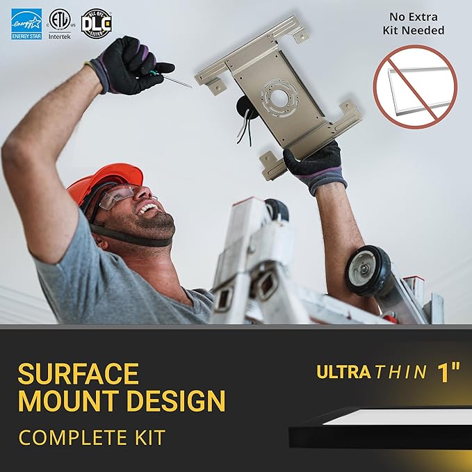 NUWATT 1x2 FT LED Surface Mount Panel, 5CCT 2700K/3000K/3500K/4000K/5000K Selectable, 2000LM, 22W, Internal Driver, Dimmable, 120V, CRI90, 1FT x 2FT Flush Mount Ceiling Light, 1" Inch Thick Black Trim