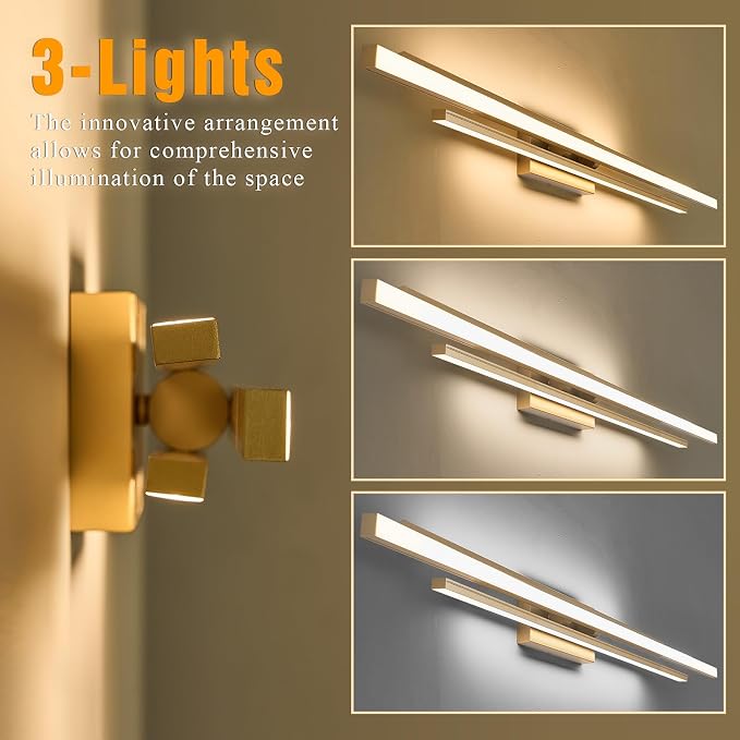 VitaLink 48" Gold LED Bathroom Light Fixtures Long Vanity Lights Over Mirror Lighting Lamps Wall Mount Lighting Over Vanity Picture Indoor 5CCT(3000K/3800K/4500K/5200K/6000K)