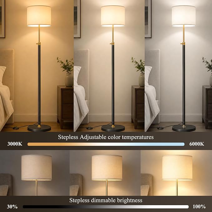 Floor Lamp Height Adjustable with Remote for Living Room and Bedroom Black | 55"- 67" Height Adjustable Black Standing Lamp with Dimmable 12W LED Bulb - Tall Stand Light with Shade for Corner Lighting