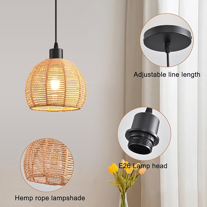 Farmhouse Pendant Light Fixture, Black Pendant Lights for Kitchen Island Industrial Lantern Pendant Light Fixtures with Light Shade, Adjustable Height Hanging Pendant Lighting