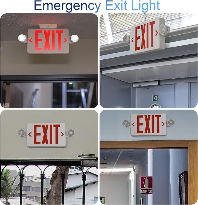 TANLUX Red Exit Sign with Emergency Lights, LED Emergency Exit Light with Battery Backup, UL Listed, AC 120/277V, Commercial Emergency Lights Combo for Business - 6 Pack