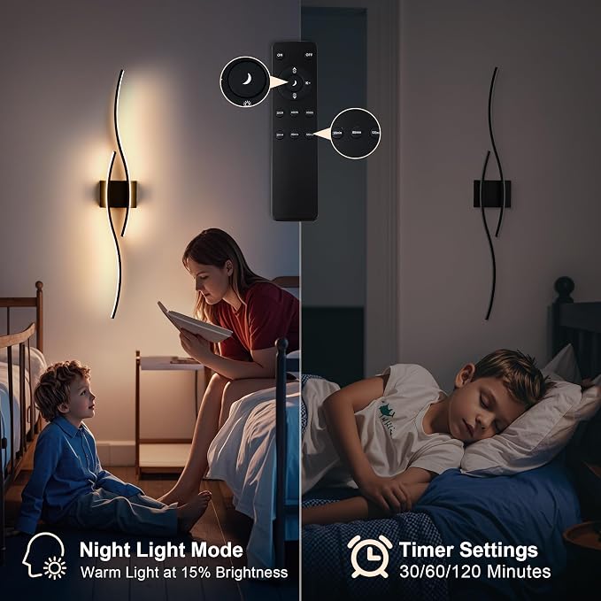 KARTOOSH Wireless Wall Sconces Set of 2, Dimmable LED Sconce with Remote | Battery Operated Wall Sconce with 3 CCT Night-Light Timer Memory Modern Wall Sconces for Living Room, Hallway, Bedroom
