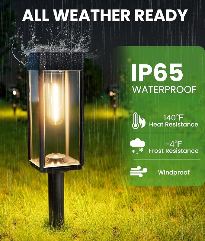 BITPOTT Solar Lights Outdoor, Bright Solar Pathway Lights Waterproof IP65, 4 Pack Auto On/Off Solar Path Lights for Yard, Landscape, Lawn, Patio, Walkway, Driveway, Garden Decoration
