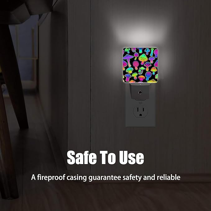 Bright Psychedelic Colors Mushrooms Night Light Plug in Wall Lamp Smart Dusk to Dawn Sensor for Home Decorative, Kids Room Bedroom Bathroom Kitchen Hallway Gifts
