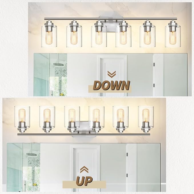 SKEJAO Bathroom Vanity Light Over Mirror,Brushed Nickel 6-Light Vanity Light for Bathroom,Bathroom Light Fixture Wall Sconce Lighting for Bedroom,Living Room
