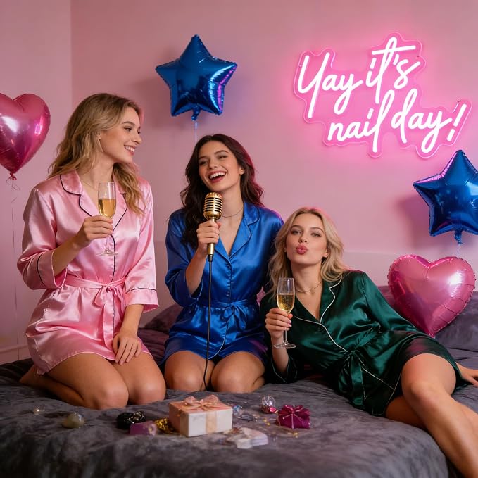 Yay It's Nail Day Neon Sign Pink LED Sign for Nail Salon Beauty Room | Dimmable Nail Day Sign for Girls Bedroom Nail Technicians Beauty Lovers Nail Workspace Nail Station Manicure Room Makeup Room