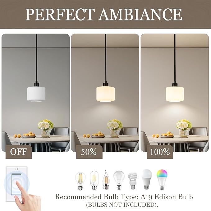 Black Pendant Lights Kitchen Island 2 Pack, Modern Milk Glass Hanging Light Fixtures with Rods, Mini Kitchen Pendant Lighting Over Island for Sink Bathroom, OS-YQ8153-2PBK