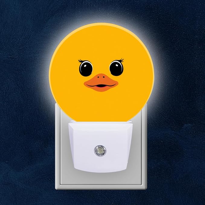Round LED Night Lights Lamp with Dusk to Dawn Sensor, Bright Yellow Backdrop with Cartoon Duck Visage Night Light Plug Into Wall for Kids Room, Bedroom, Bathroom, Kitchen, Hallway