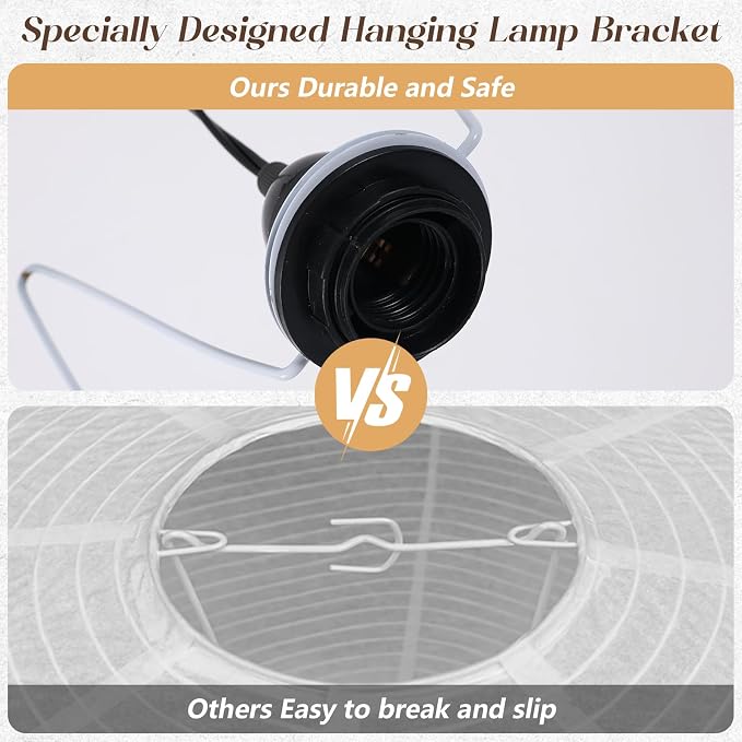 Plug in Pendant Light, 19.7“ Paper Lantern with 14.5ft Cord | Hanging Lamp Plug in, Lantern Lamp for Bedroom Living Room Dining Room, No Hard Wiring Needed, E26 Bulb Base
