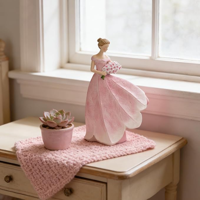 Guichifun Fairy Statue, Modern Table Decor, Pink, 5 x 3 x 7.5 Inch | Leaf Angel Girls, Resin, Living Room Office Sculpture, Indoor Rustic Figurines