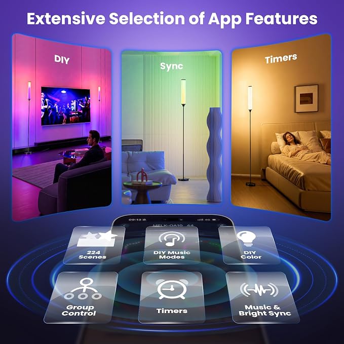 FRIDEKO HOME RGBCW Standing Lamp, Modern Floor Lamp with App & Remote Control,1500lm LED Corner Lamp with Music Sync and 16 Million DIY Colors for Bedroom Living Room
