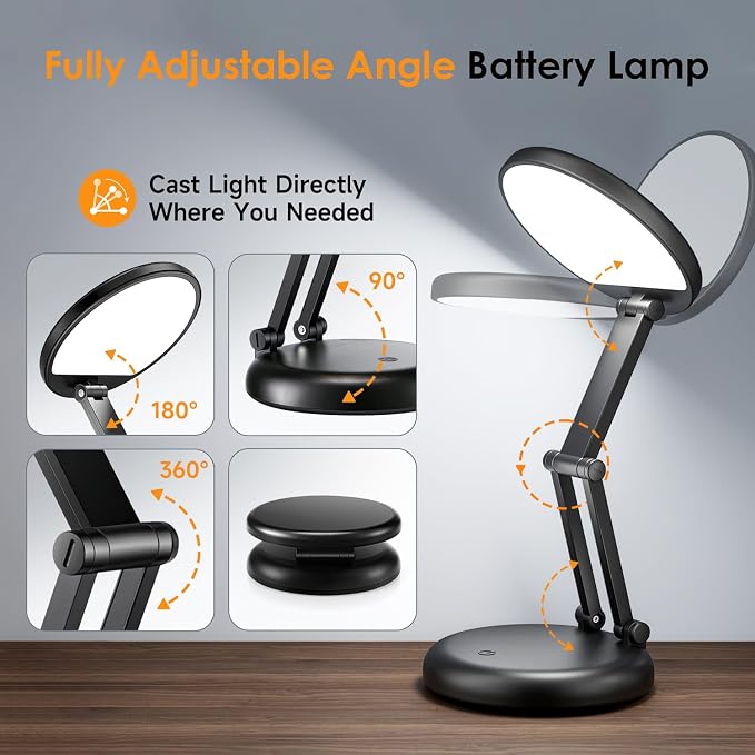 One Fire Cordless Lamp, 3600mAh Battery Operated Lamp, Rechargeable Lamp | 3600mAh Battery, 200H Use, 10 Brightness Levels, Foldable Design, Wireless Portable Light, Memory Function