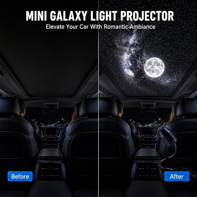 USB Galaxy Projector Night Light, Galaxy Starry Sky Night Light Projector,360°Rotation Night Light Star Projector with Romantic Atmosphere, Portable Mini Star Roof Lights for Car Bedroom Decor (1PCS)