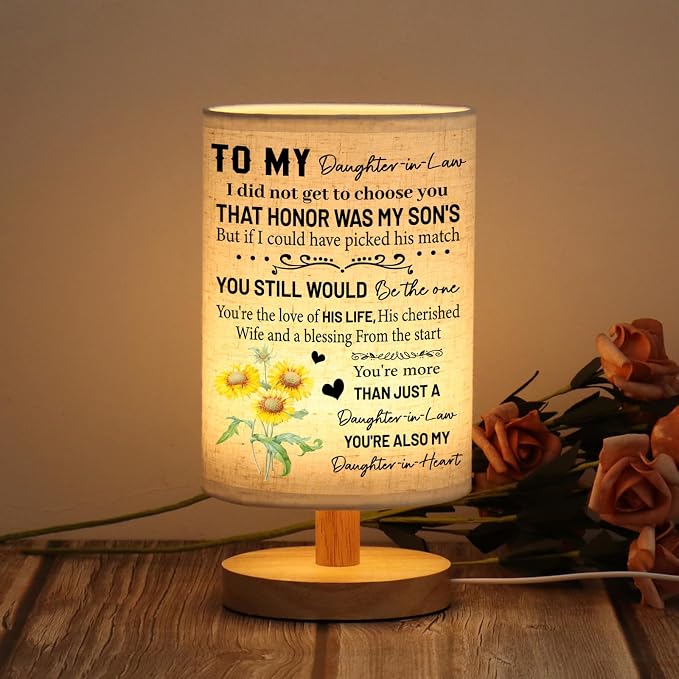 WSYEAR to My Daughter-in-Law from Mom The Start You're More Than JUST A Daughter-in-Law You're Also My Daughter-in-Heart Personalized Wooden Table Lamp for Couple Birthday Home Decoration