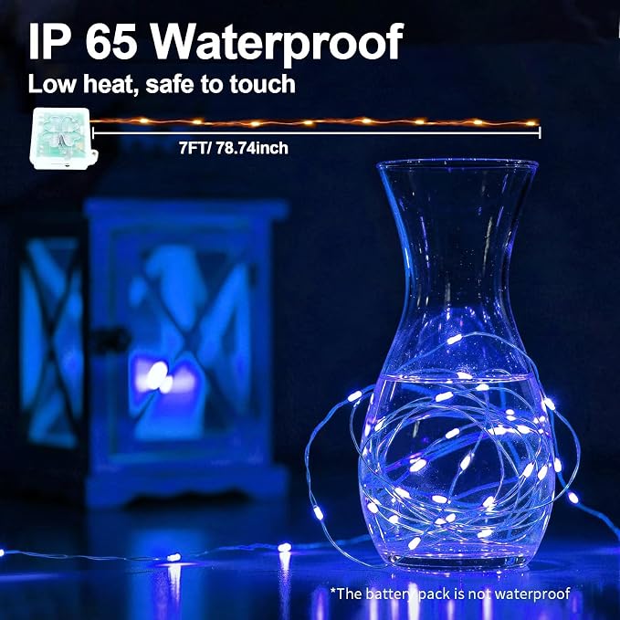 ZGWJ 12 Pack Blue Fairy Lights, Mini String Lights with Remote and Timer | 8 Lighting Modes Timing Function Battery Operated 7 FT 20 LED Waterproof,Halloween Christmas Tree Parties Decor