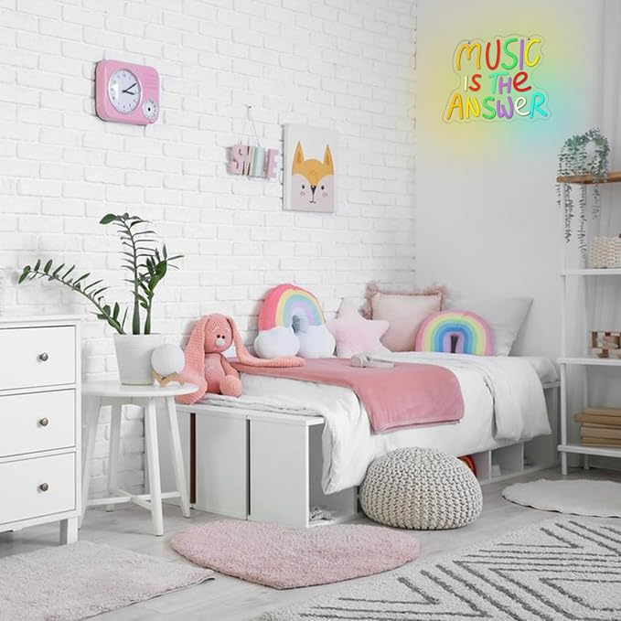 Music Is The Answer Neon Sign for Wall Decor Live Music Neon Light Colorful Letter Neon Light Sign Dimmable LED Word Light Sign for Studio Concert Home Party Bar Kidsroom Bedroom