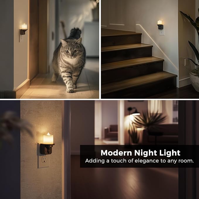 L LOHAS LED Candle Night Light, Dimmable Night Lights Plug into Wall, 2Pack | Dusk to Dawn Sensor, 0-100LM Flameless Candle Nightlight, Soft White, Vintage Decorative Nightlights for Hallway Bathroom