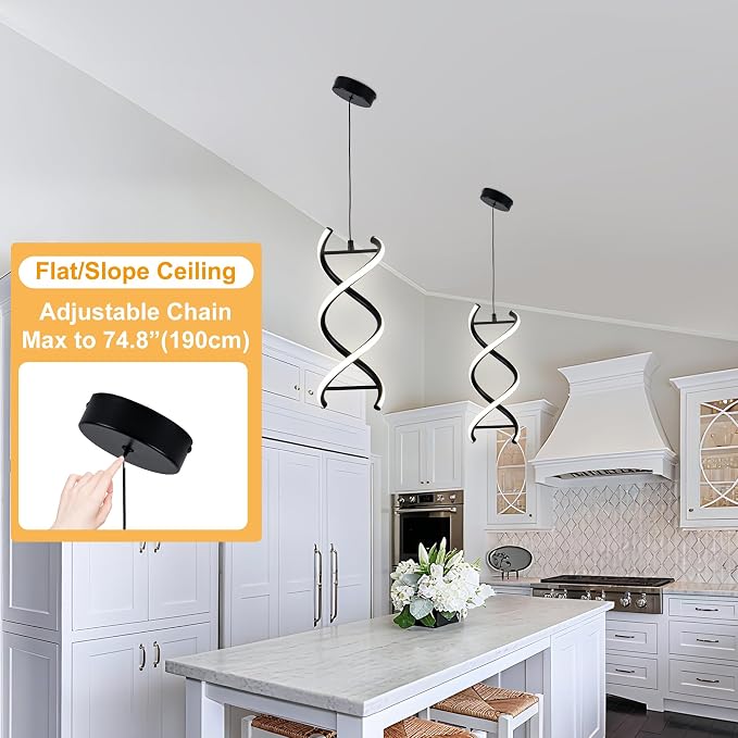 MAYNA Spiral Led Pendant Light Fixture,11W Modern Led Chandelier, 4000K Adjustable Height Hanging Light Fixture for Kitchen Living Room Dinning Room Bedroom Cafe Table, 1 Pack (Black)