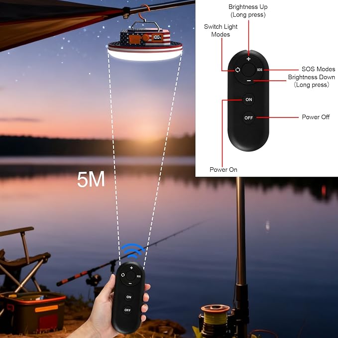 10000mAh Rechargeable Camping Light with Remote , US Flag Print American Flag Light for Outdoor Camping Hiking Emergency Power Failure (30W(US Flag Style))