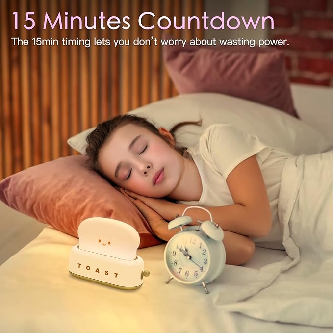 Desk Decor Cute Toast Lamp Small Desk Lamp Night Light for Kids | Rechargeable with Smile Face Kawaii Decor for Bedroom, Table, Bedside, Desk Gifts for Kids and Adults