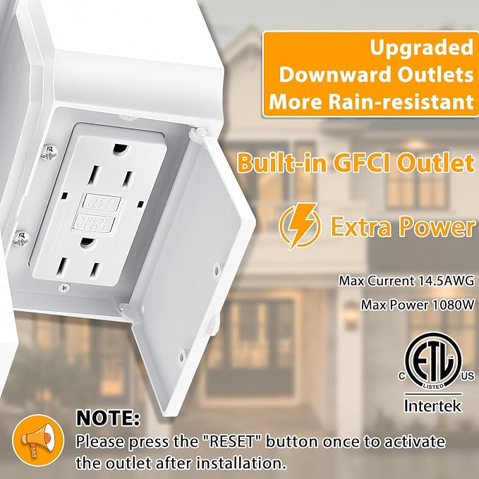 2 Pack Outdoor Light with GFCI Outlet,White Dusk to Dawn Porch Lights Outdoor Wall Light Fixture with Outlet,Aluminum Exterior Lighting Fixtures Wall Mount,Waterproof Outside Lights for House