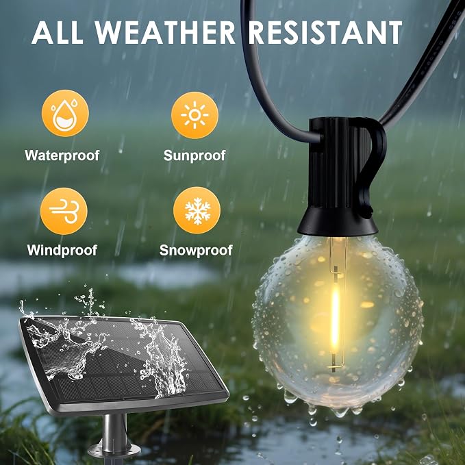 Yusist 120FT Solar String Lights Outdoor Waterproof with Remote, G40 Solar Powered String Lights with 40+2 LED Shatterproof Bulbs, Dimmable Solar Patio Hanging Lights for Outside Backyard Party